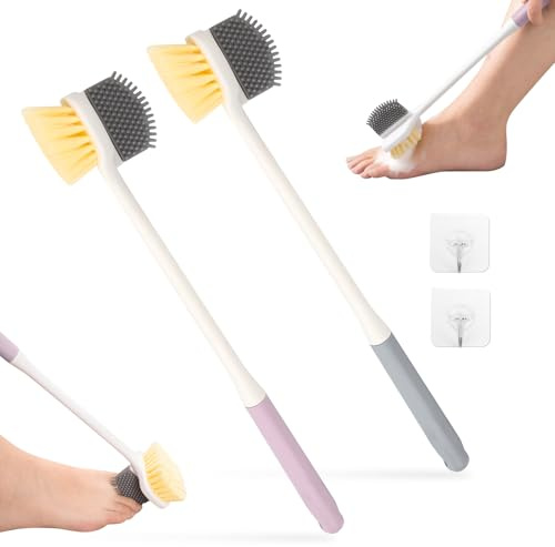 SHMSHNG 2 Stück Duschbürste, Zehenspalt Reinigungsbürste, Fußbürste für Die Dusche, Duschbürste mit Langem Stiel, Badebürste Fußdusche bürste fur Senioren