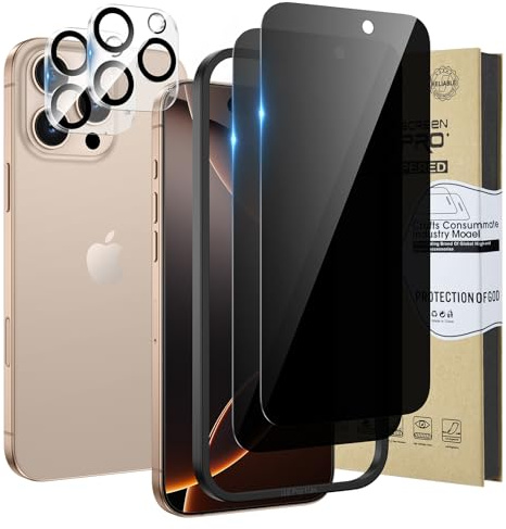 HWeggo 2+2 Pack Privacy Screen Protector for iPhone 16 Pro Max | HD Clear Camera Lens Protector, 9H Hardness Anti Spy Black Private Tempered Glass Film