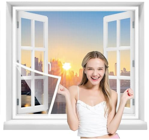 Fly Screen Window - Insect Protection Roller Blind self-Adhesive - Fly Screen Fiberglass net 55x185cm Window Screen mesh White