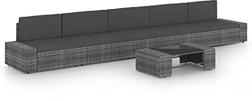 KATERYY 6-TLG. Garten-Lounge-Set mit Kissen Grau Poly Rattan,Elegantes LoungeSet für Garten und Terrasse: Funktionell und stilvoll für Entspannung und gemeinsame Stunden