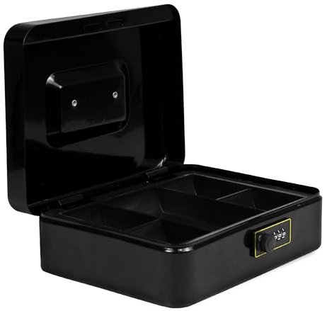 TIENDA EURASIA – Caja Caudales | Cerradura Niquelada de Combinación | 18x25x9 cm | Acero Aleado | Caja de Seguridad para Billetes y Monedas | Antirrobo | Bandeja Extraible | Caja Fuerte (Negro)