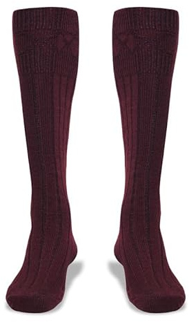 BELGLY Calcetines de lana para hombre, estilo tradicional escocés, para usar en las tierras altas, informales, bodas, deportes, calentadores de piernas, rojo (Maroon), M