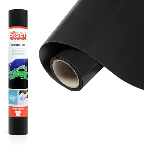 Siser Stripflock PRO Schwarz, 30cm x 0,5mt, Thermotransfer-Medium mit samtiger Flockoberfläche für die individuelle Gestaltung von Stoffen, Kleidung und Accessoires, Bastelartikel, leicht zu schneiden