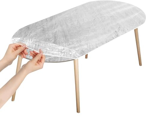 Klmnop Clear Oval Vinyl Fitted Tablecloth, Waterproof Oilcloth Elastic Edge Design Table Cover Tablecloth Protector for Table(Fit for 42×60)