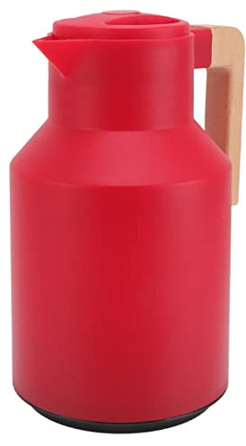 Coffee Carafe 1L Large Capacity Portable European Beech Wood Handle 12H Insulated Kettle Coffee Pot (Red)