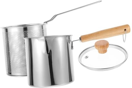 LALADEFIEE 304 Stainless Steel Mini Fryer Glass Lid and Fry Basket Energy-saving Small Deep Fryer for Home Cooking for Frying Snacks and Appetizers