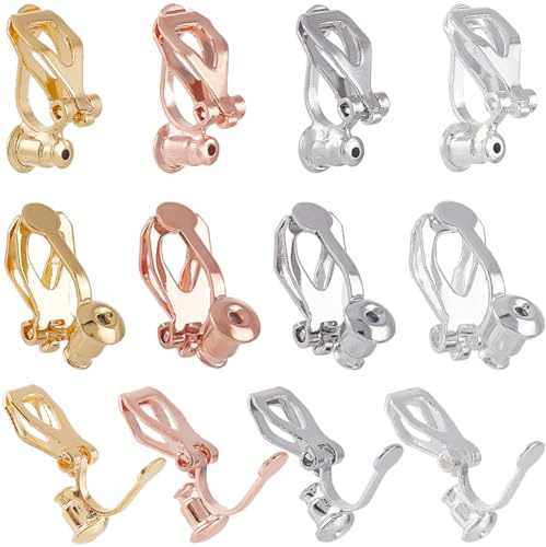 SUNNYCLUE 1 Box 24 Stück 4 Farben Ohrclip Konverter Ohrring Konverter Roségold Antik Silber Metall Messing Dreieck Clips Schraubbeschlag Für Nicht Durchstechende Ohren Schmuckherstellung DIY Basteln