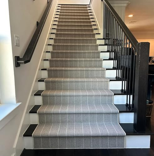 Custom Length Gray, Ivory Multi Size Stair & Long Hallway Runner Handmade Wool Indoor Rug (31 inch X 13 Ft) Durable & Non-Slip Runner Rug