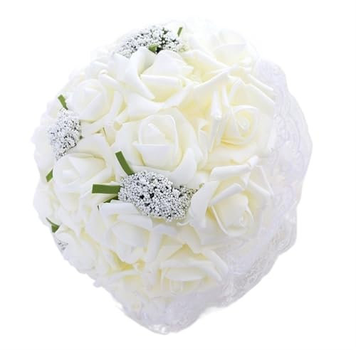 OZLCUA Hochzeitsstrauß Retro Schöne Rosen Eukalyptus Blätter Künstliche Blumen for Home Hochzeit Dekoration Zubehör Brautstrauß(White)