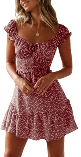 Imily Bela Robe d'été à volants pour femme - Robe de plage élégante trapèze - Mini robe taille haute avec cordon de serrage
