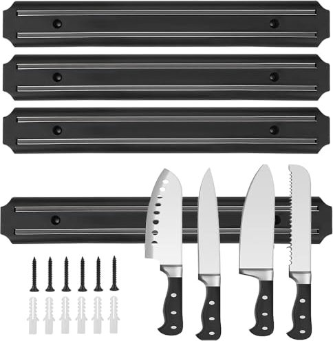 Hojalis 3 Pcs Magnetic Knife Holder, 38cm/15 Inch Magnetic Knife Strips, Magnetic Knife Rack Set with 6 Hooks, Magnetic Knife Storage Strip, Magnet Knife Holder for Knives Kitchen Utensils and Tools