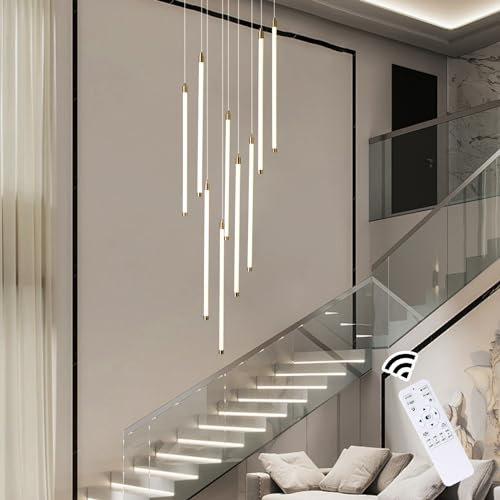 Qcyuui Modern LED Chandelier for Villa Staircase 2.5m Spiral Pendant Light with Remote Control 9-Light Dimmable Fixture for Living Room, Foyer & Hallways