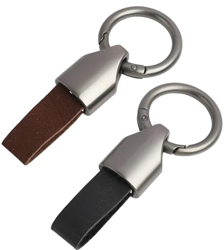 Mewtush 2 PCS Auto Schlüsselanhänger, Hochwertige Leder Schlüsselanhänger mit Zinklegierungs Clip, Robuste Schlüsselhalter für Männer und Frauen in Schwarz und Braun