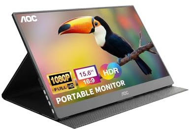 AOC 16T20 Portable Monitor 15.6 Inch FHD 1920x1080, IPS Panel Computer Display, Speakers, USB Type C x2, Mini HDMI x1, Premium Smart Cover, Gaming Console Compatible