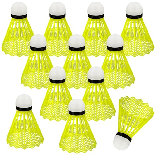 Hysagtek 12 Stück Federball, Badminton Bälle Gelb, Federball Bälle Kunststoff für Erwachsene, Badmintonbälle für Erwachsene Sport, Training, Bewegung, Unterhaltung, Spiele