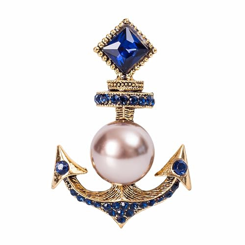Broche d'ancre en cristal vintage avec strass et perles synthétiques - Épingle de revers en forme d'ancre de navire avec perles synthétiques - Corsage de manteau - Clous pour costume et jupe - Badge