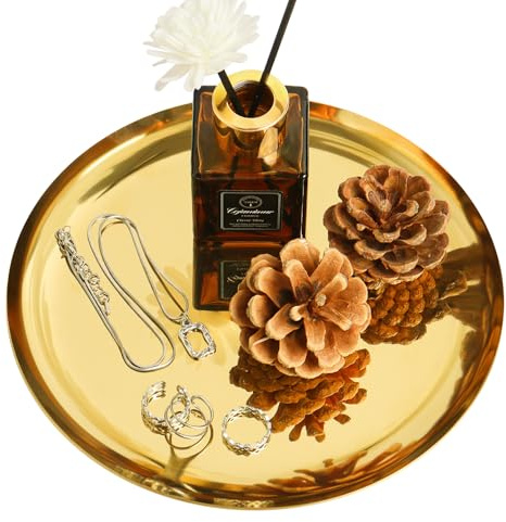 HAPY SHOP Gold Tray 7.87 inch Stainless Steel Golden Jewelry Dish Decorative Plate Round Tray Candle Plate for Decor