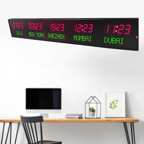 Orologio Mondiale a LED, Orologio Mondiale Digitale a LED Con 5 Fusi Orari, Orologio Con Fuso Orario per Hotel, Orologio Mondiale Da Parete,Per Ufficio/Casa/Scuola,Red+green