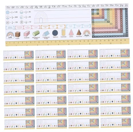 Gadpiparty 50pcs Multiplication Desk Name Tags with Ruler Fractions Shapes Stain-resistant Classroom Desk Nameplates for Students Easy-install Table Labels Supporting Learning and