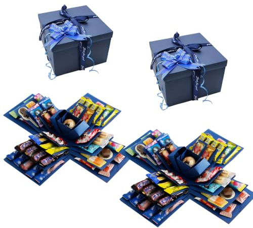 2Pcs Explosion Box, Surprise Case DIY Explosion Gift Cardboard, 5 Layer Creative Surprise Container‌ for Anniversary Festival Record Memories (2 Packs Blue)