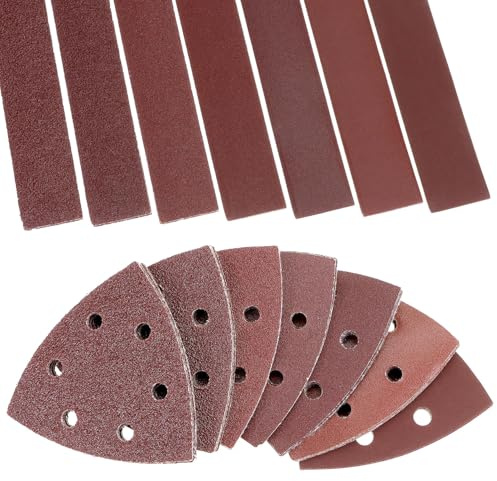 QWORK® 105 piezas de papel de lija de 93 mm para lijadoras triangulares + 14 tiras de lija de 230x40 mm, granos 7 granos (40/60/80/120/180/240/400), óxido de aluminio, resistente al agua