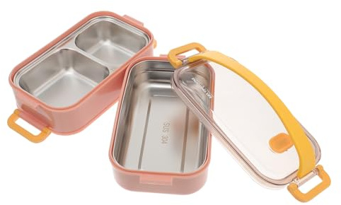 Alipis Fiambrera Bento de Acero Inoxidable Doble Capa con Tapa Hermética Caja Separadora para Picnic y Oficina Aislante y Reutilizable Resistente y Fácil de Limpiar