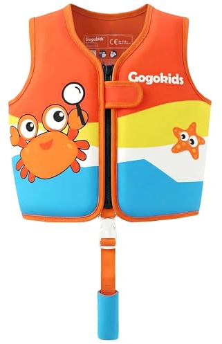 Gogokids Toddler Swim Vest Pool Floaties for Kids 1-2-3-5-7-9 Yrs, Neoprene Kids Swimming Jacket w/Adjustable Safety Strap & Zip, Toddler Float Jacket 24-66lbs for Beach Puddle Pool Boys Girls Niños