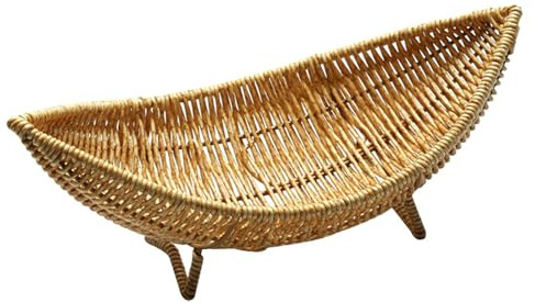 Angoily Cesta de Almacenamiento de Ratán Tejida a Mano Forma de Barco Plato de Fruta de Ratán Natural para Frutas Verduras y Huevos Cesta Multiusos para Cocina y Comedor Decoración