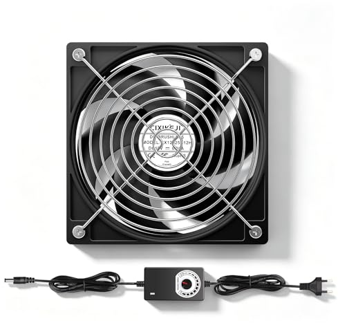 120mm PC Lüfter mit 230V Netzadapter, 12V Bürstenloser Gehäuselüfter mit Stufenlosem Drehzahlregler, Leiser Lüfter für Computer, Server, Gaming-PC, Router und Schaltschrank