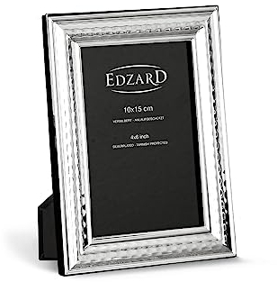 EDZARD Bilderrahmen Urbino für Foto 10 x 15 cm, edel versilbert, anlaufgeschützt, Samtrücken, mit 2 Aufhängern, Fotorahmen zum Stellen oder Hängen