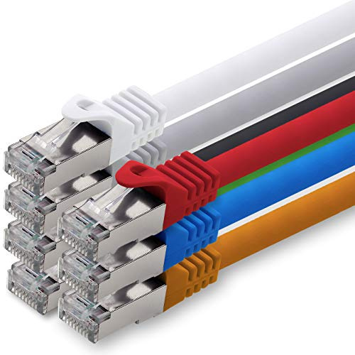 1,0m - 7 colores - 7 piezas - CAT.7 Cable de red (SET) - 10 GB/s - Ethernet LAN 600MHz Cable Patch CAT7 S-FTP Doble blindado PIMF libre de halógenos compatible con CAT5 CAT6a CAT6a CAT8