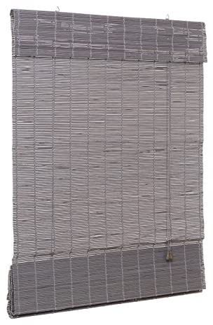 Ventanara® Raffrollo Bambus Bambusraffrollo Rollo inkl Montagematerial (grau, 130 x 220 cm)