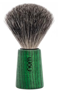 NOM Theo - Pennello da barba in puro tasso, per saponi e creme da barba, pennello esfoliante da barba, manico in frassino verde