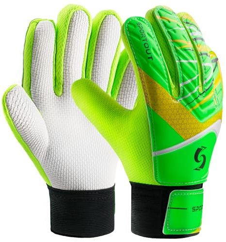 Sportout Torwarthandschuhe Kinder und Jugendliche, Fußball Torwarthandschuhe, Fußballhandschuhe, Doppeltem Schutz, Tragbarkeit, Super Halt | Doppelter Handgelenkschutz, rutschfestes, verschleißfestes Latexmaterial, Torwarthandschuhe Jugend für Torwarttraining oder