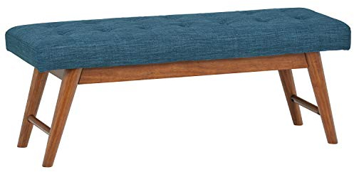 Amazon Basics Banc rembourré moderne avec bouton, pour chambre à coucher, entrée, bois massif, bleu marine, 112 cm