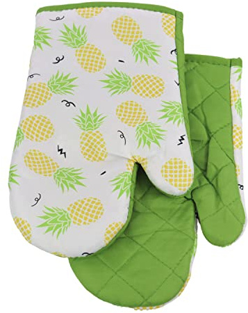 2 TLG. Set Topfhandschuhe mit Magnet Grillhandschuhe Backhandschuhe Ofenhandschuhe Kochhandschuhe Küchenhandschuhe Früchte Ananas- Grün Gelb Weiß