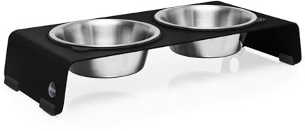 Jaska ARC Hundebar erhöhter Futternapf Futterstation aus Edelstahl und Stahl (Schwarz, S)