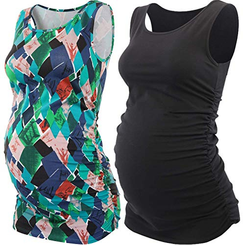 ZUMIY Embarazada Maternidad Top De Algodón Cuello Redondo Fruncido Cintura Maternidad Cami Camisa