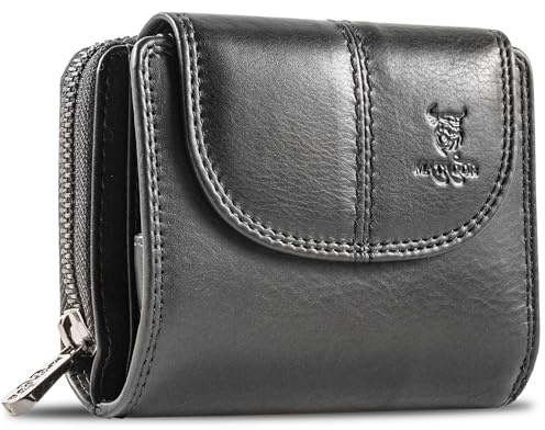 MATADOR Portemonnaie Damen Schwarz #SARAGOSSA mit edler Geschenk Box, Geldbeutel Portmonee RFID Geldbörse, Portmonee Frauen Leder Mittelgroß Viele Fächer, Geldtasche Brieftasche Damen, Schwarz Nappa