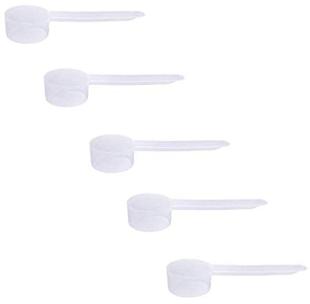 Plastic Measuring Scoop, 1 Tablespoon (14.8 cc | 1/2 Oz. | 14.8 mL) Long Handle Spoons for Powders and Granules, Coffee, Pet Food, Grains, Protein, Spices and Other Dry Goods (Pack of 5)