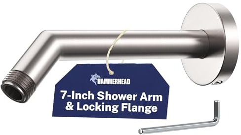 HammerHead Showers Massiver Metall 7 Zoll Duscharm und Flansch mit Stellschraube, Nickel gebürstet | Wandbogen Rohr und Abdeckplatte | Universal Ersatzteil für Duschköpfe