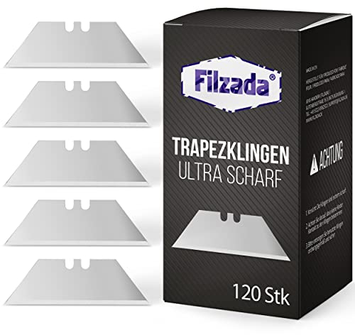 Filzada® 120x PROFI Trapezklingen für Teppichmesser - Ultra scharfe Teppichmesser Klingen - 0,6 mm stark
