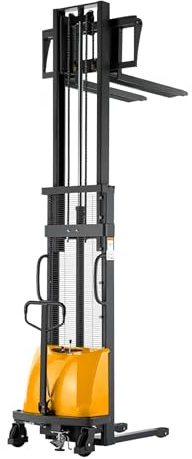 Tory Carrier Semi-Electric Pallet Stacker, Pallet Forklift with Fixed Legs & Straddle Forks 3300lbs Load Capacity 118 Max. Lifting Height, Material Lift Adaptable for Euro Pallets