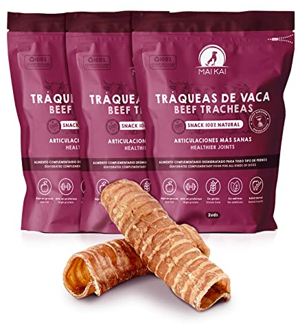 MAIKAI Packung 3 Rinderstrossen für Hunde Getrocknet - Natürliche Kauartikel Barf Snacks Alternative zu Kauknochen Gesunde Hundeleckerlis für alle Größen