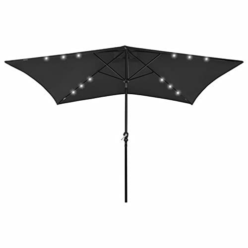 Tidyard Sonnenschirm Ampelschirme mit LED Solarleuchten Gartenschirm Terrassenschirm Strandschirm Marktschirm Kurbelschirm Stahl-Mast Schwarz 2x3 m
