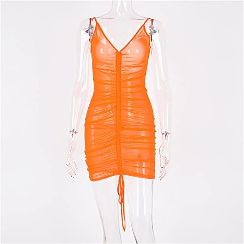QBQZXAOSOWH Vestir Dress Mujer Niña Vestido De Malla Sexy para Mujer, Transparente, Transparente, De Rejilla, Bikini, Cubrir, Traje De Baño, Naranja, Vestido De Playa, S, Naranja