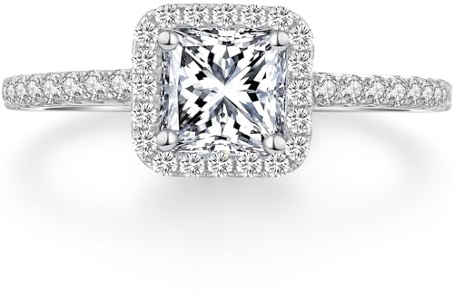 jiamiaoi jiamiaoi 18 Karat Weißgold vergoldeter Damenring Silber 925 Ehering Damen Silber Verlobungsring Ehering für die Braut Solitär Ringe Damen Diamantringe für Damen, Sterling Silber