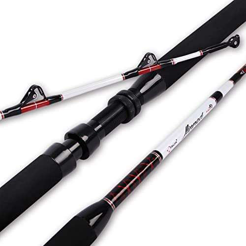 Fiblink Trolling Rod Saltwater Deep Dropper Big Game Rod Conventional Boat Roller Rod Carbon Fishing Pole (2 Pieces - 5'6 - 30-50lbs)