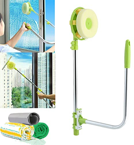 High-Rise Window Cleaner, U-Shaped 2-in-1 Squeegee Spout Window Cleaning Tool with Extension Pole, Telescopic Window Squeegee Cleaning Kit for for Indoor/Outdoor High Window