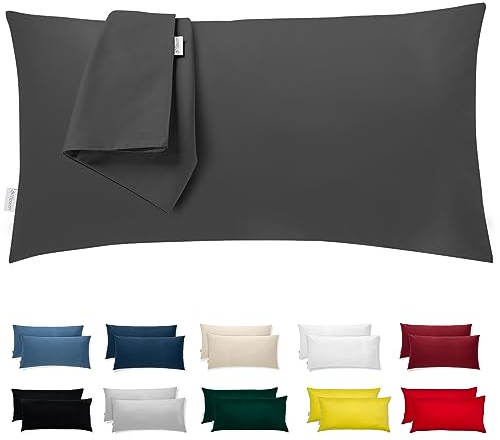 Kissenbezug 40 x 80 – Mikrofaser Oeko-TEX Zertifiziert – Anthrazit – 2er Set Kopfkissenbezug für Kissen 40x80 Weich & Atmungsaktiv – Kissenbezüge Hypoallergen Waschbar mit Verdecktem Reißverschluss